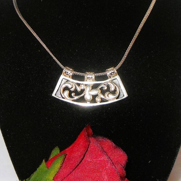 Silpada Sterling Silver Curved Floral Slide Pendant On Wheat Chain N1472 - Picture 1 of 10